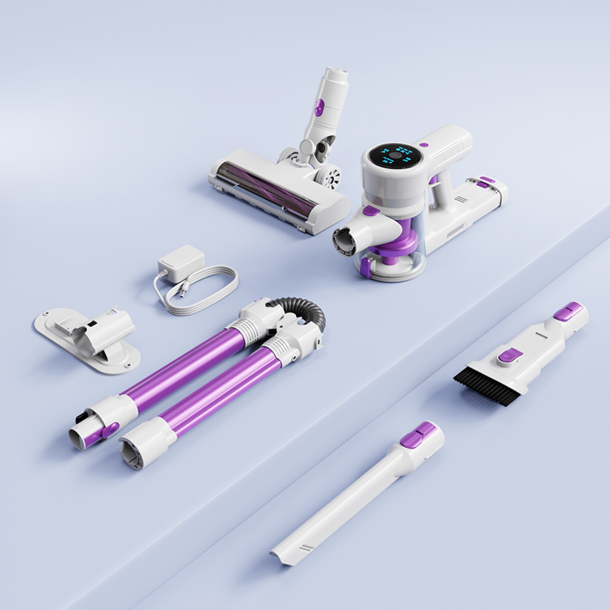 Aspirator Vertical UWOT Fără Fir 3 în 1, 350 W, Filtru HEPA, Alb și Violet