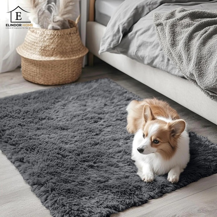 Covor Elindor Antiderapant, Lavabil, Gri, 120x160cm