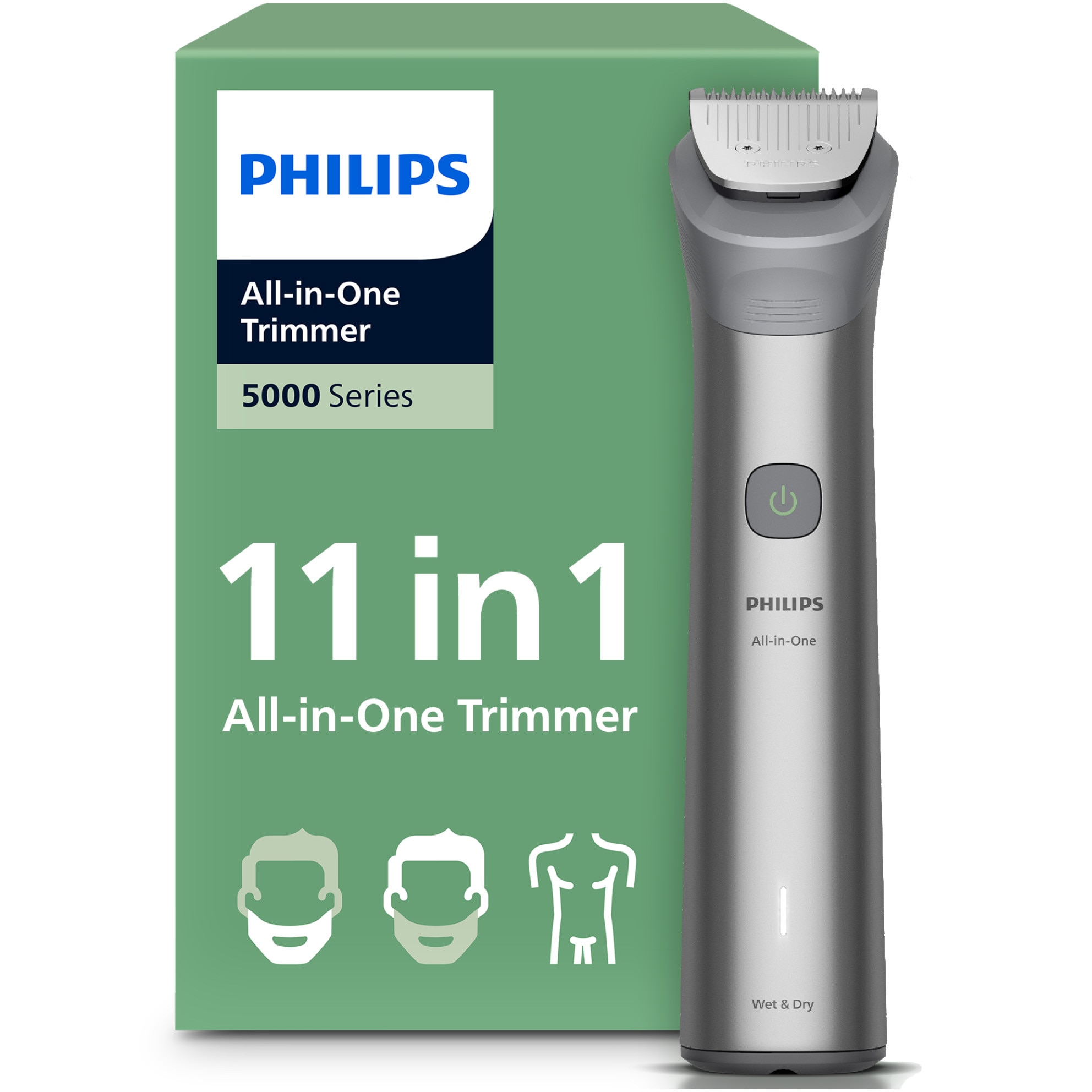 Aparat de tuns barba & parul de pe cap si corp 11in1 PHILIPS All-in-One MG5951/15, autonomie 120 de minute, 17 setari de lungime: 0,5 - 16 mm, 10 accesorii, 100% waterproof, gri de