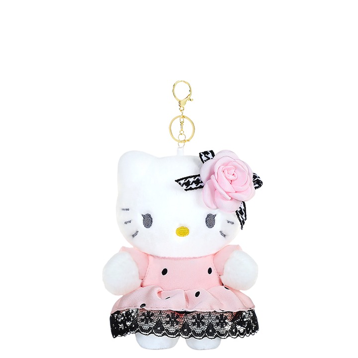 Jucarie de plus Hello Kitty, 10cm, rochie roz