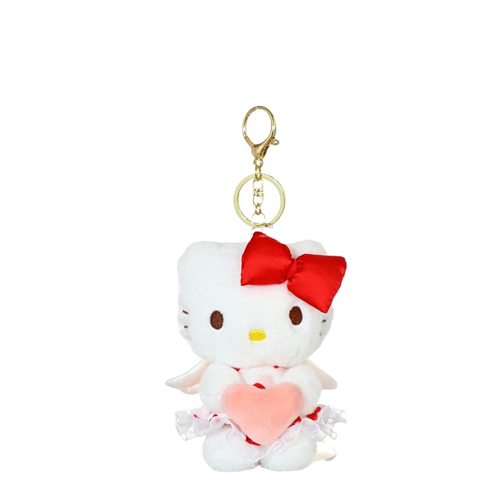 Jucarie de plus Hello Kitty, charm pentru geanta, 10cm, inima roz