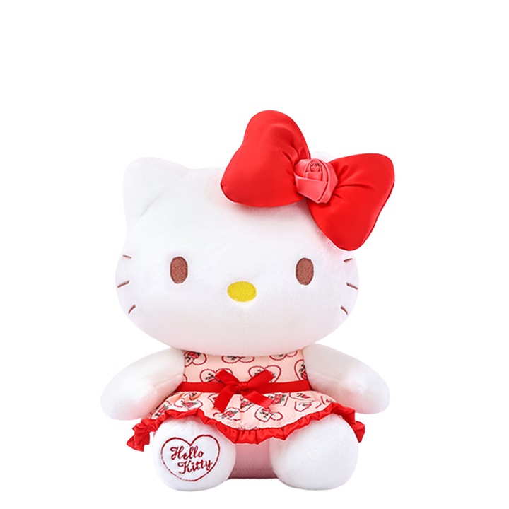 Jucarie de plus Hello Kitty, 30cm, rochie rosie, material moale