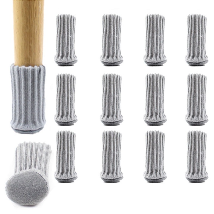 12 darabos kötött plüss védő szett asztal- és szék lábakhoz, VDSTAR, karcálló, szürke, mérete 40x110mm