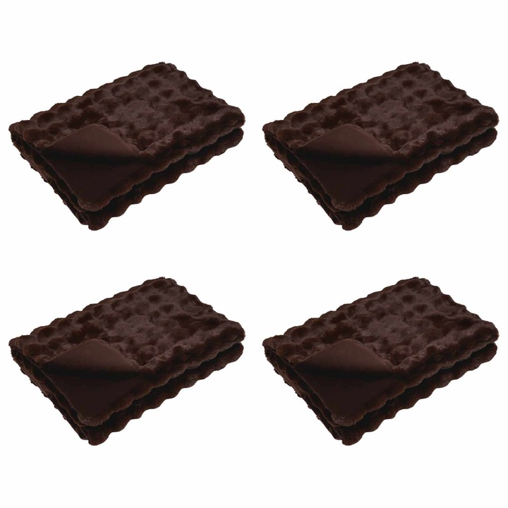 Плюшено покривало за легло vidaXL, 4 броя, камилски, 150x220 см, полиестер