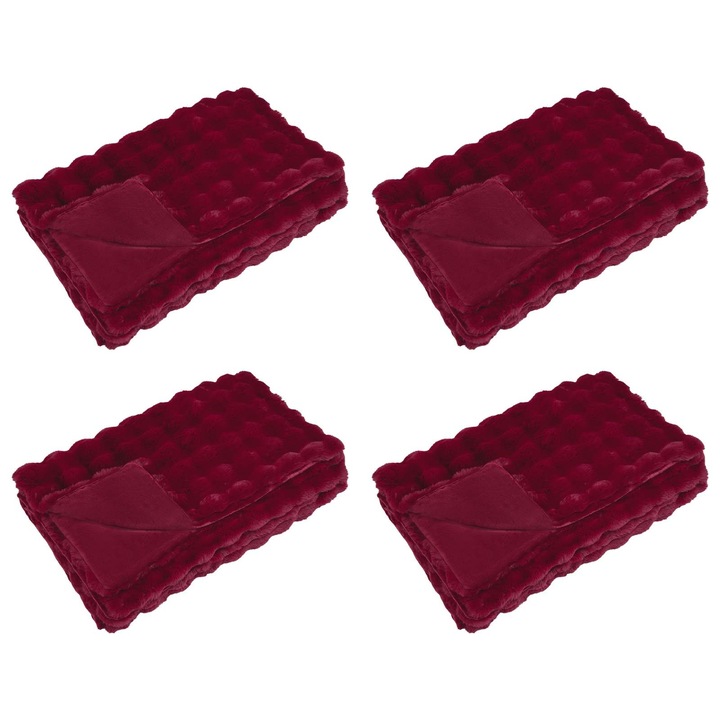 Patura din Blana sintetica de Iepure Olite vidaXL, 4 pcs Rosu Bordeaux