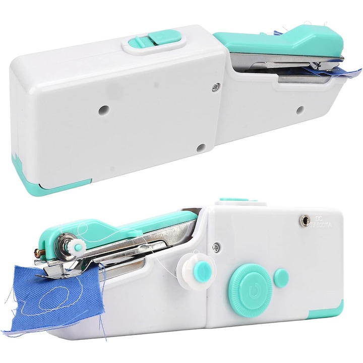 StitchLite Go, Mini Masina de Cusut Portabila, Compacta, Usor de Folosit, Ideala pentru Retusuri Rapide, Tivuri, Haine, Draperii, Proiecte DIY, Travel Kit, Functionare pe Baterii, Compatibila cu Materiale Diferite, Albastru