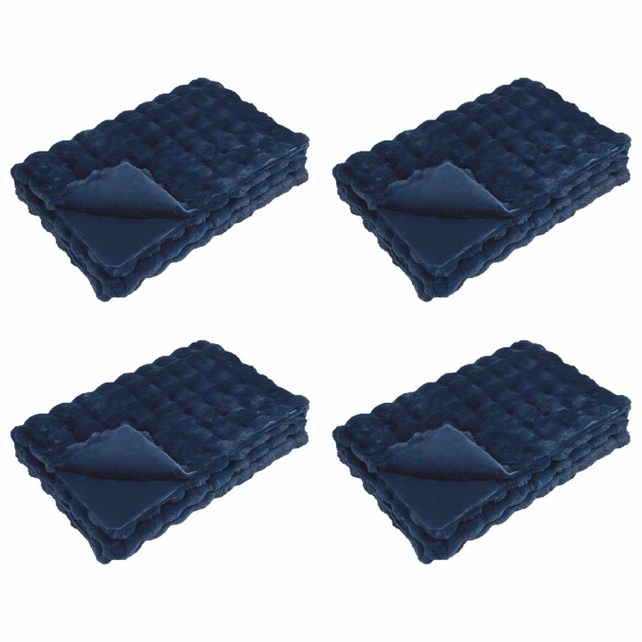 Patura din Blana sintetica de Iepure Olite vidaXL, 4 pcs Albastru Marin