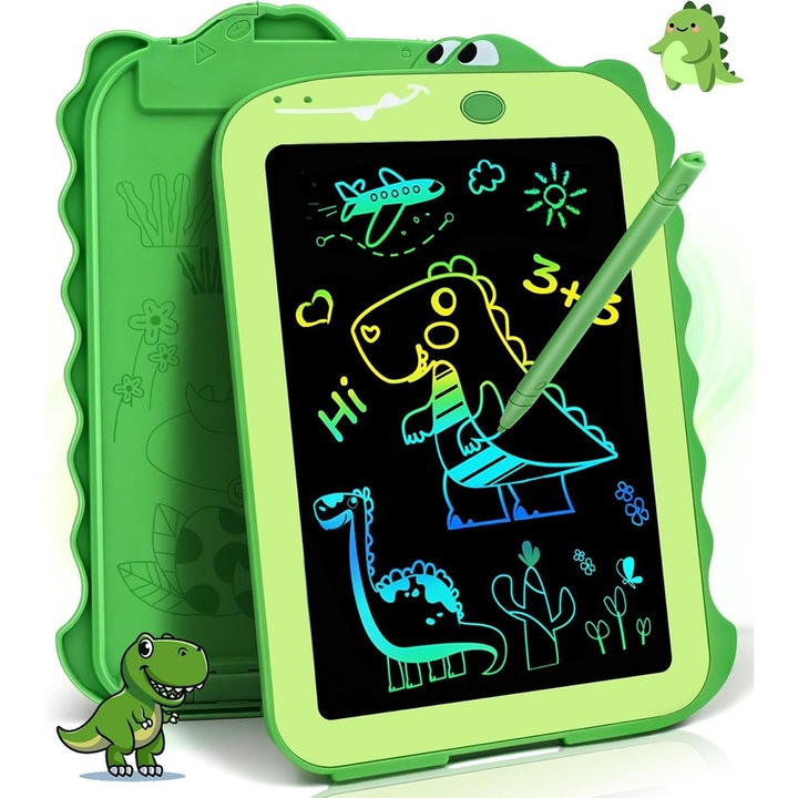 Tableta LCD de desen si scris pentru copii, 8,5 inci, ecran color, forma de unicorn, potrivita pentru copii de 3+ ani, verde