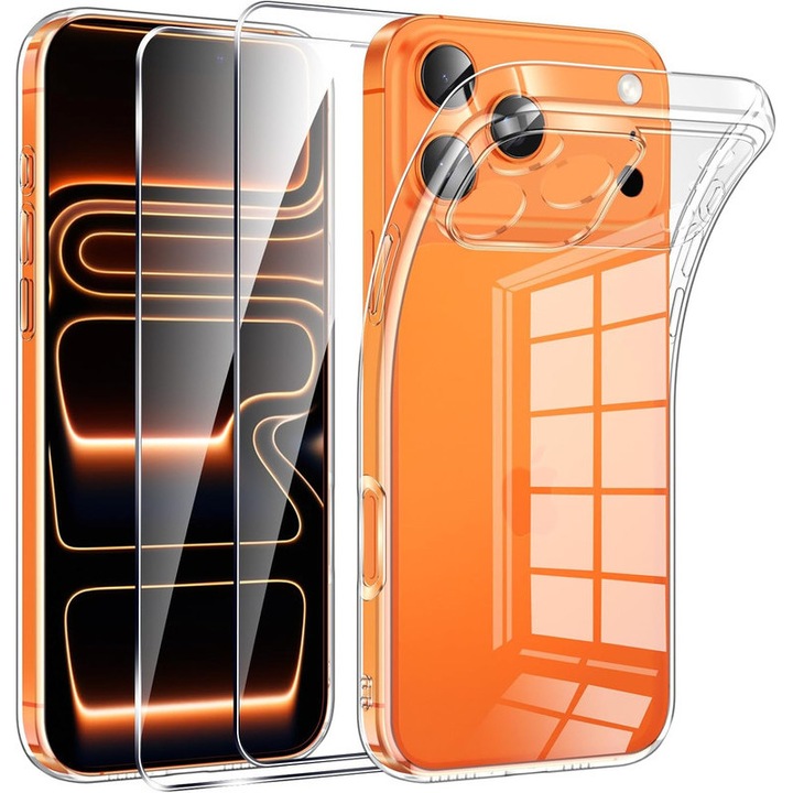 Carcasa potrivita pentru iPhone 17 Pro, compatibila cu MagSafe, vine cu 2 folii de protectie pentru ecran din sticla securizata HD, protectie anti-ingalbenire, rama anti-soc, transparenta