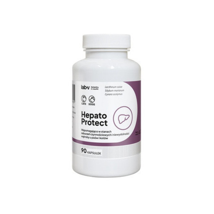 Supliment nutritiv pentru animale, Lab-v Hepato Protect, 90 capsule, suport pentru functiile ficatului, pentru caini si pisici