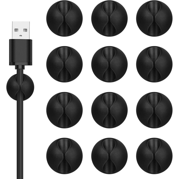 Kengege щипки за кабели, комплект от 12 бр., самозалепващ органайзер, черен, 1.14"x0.6"