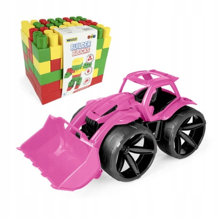 Комплект играчка булдозер Maximus розов със 78 строителни кубчета, 68 см, за момчета