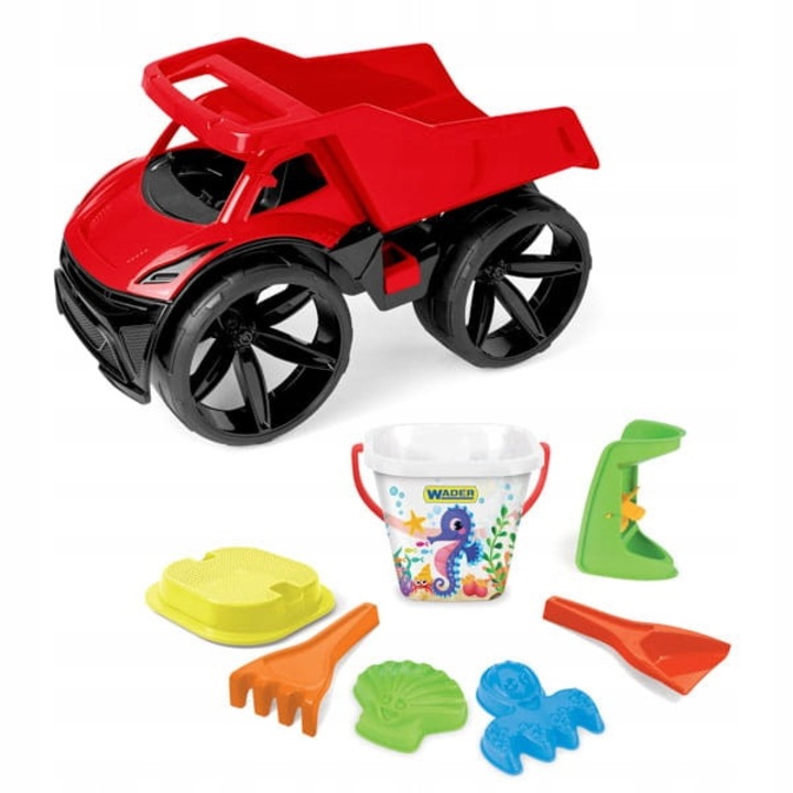 Set Basculantă Wader Maximus 59 cm, roșie, cu 7 accesorii pentru nisip