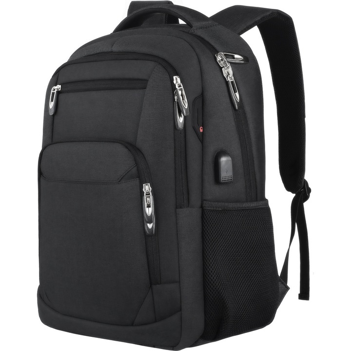 DEYKAY multifunkcionális hátizsák, kopásálló, jelszózár, USB interfész, fekete, uniszex