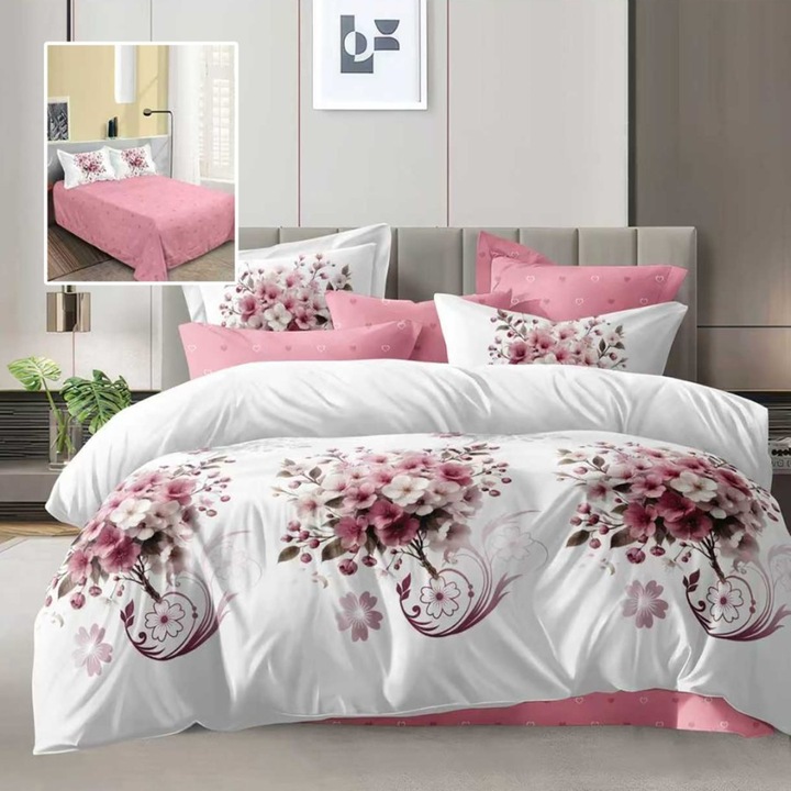 Dupla ágynemű garnitúra virágmintával, 4 részes, 230 x 250 cm, Különleges Ágyneműk