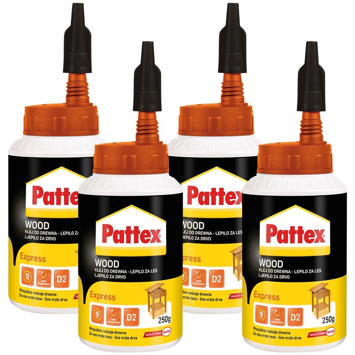Pattex fa gyorsragasztó faipari munkákhoz Express 250 ml 4 darabos készlet oldószermentes erős kötés hőálló színtelen rugalmas