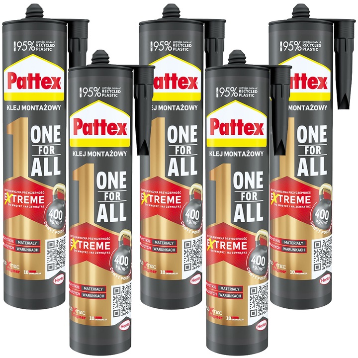 Pattex szerelési ragasztó One For All 5x440g fehér, erős kezdő tapadás, univerzális polimer, beltér és kültér, fa, fém, kő, üveg, vízálló, rugalmas