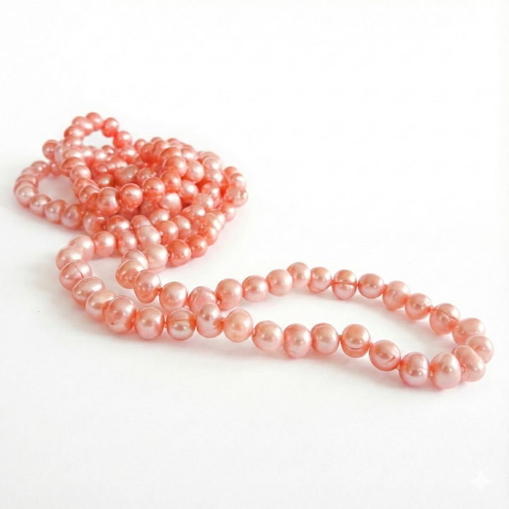 Colier din perle naturale, Silver & Gems, corai melanj, 100 cm, 7-8 mm