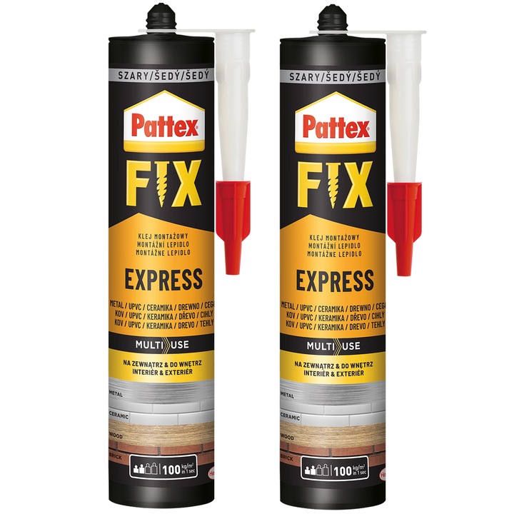 Pattex szerelési ragasztó Fix Express 2x375g oldószeres változat, beltéri kültéri, vízálló, rugalmas, gyors tapadás, festhető, toluolmentes