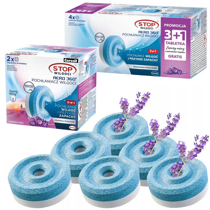 Ceresit páramentesítő tabletta Aero 360 450g levendula, illatmentes 6 db csomag penész ellen, ablak páramentesítő, szagtalanító