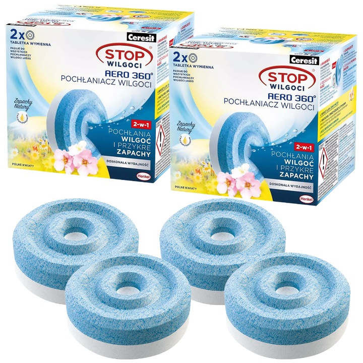 Ceresit páramentesítő utántöltő Aero 360 4x450g mezei virág illat tabletta, nedvességfelszívóhoz, hosszan tartó hatás, penész elleni védelem