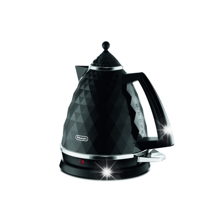 Fierbator electric De'Longhi KBJ 2001.BK Brillante 2000W 1.7L, negru, cu baza rotativa 360° si filtru anti-calcar