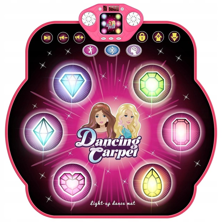 Covor de dans interactiv pentru copii, 82x87cm, 27 niveluri dificultate, Bluetooth, violet/negru