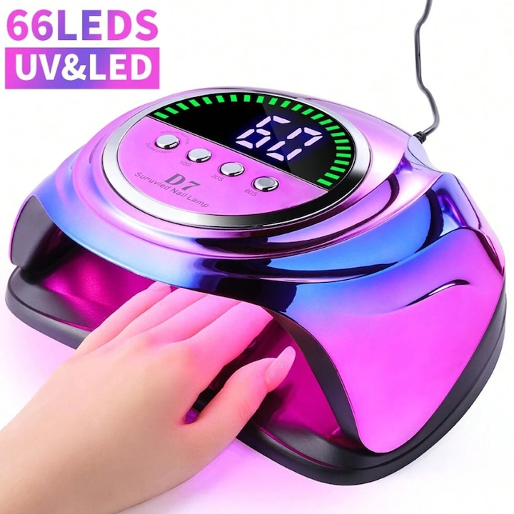 Lampa Profesionala Unghii UV LED, cu Senzor Inteligent Uscare Rapida, Timer 120s, Mod Scazuta Caldura, Inductie Automata, 4 Culori Degrade Manichiura de Calitate Salon