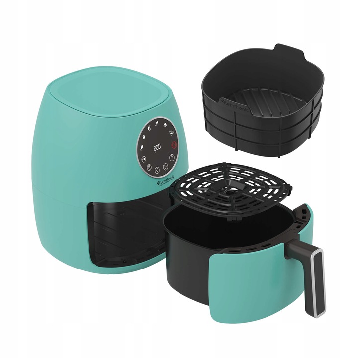 TurboTronic olaj nélküli fritőz 3,5L, 1300W, 6 automata program, türkiz színű