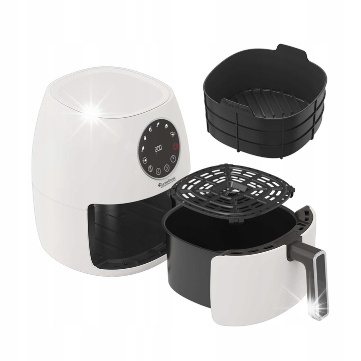 TurboTronic olajsütő, 3,5L, 1300W, fehér, érintőpanel, 6 automata program