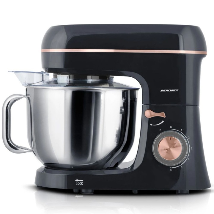 Robot de bucatarie, bol din otel inoxidabil de 6 litri, protectie la supraincalzire, 6 niveluri de viteza, mod PULSE, indicator LED de functionare, 220-240 V, 1400 W, negru si auriu