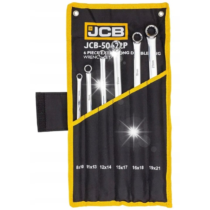JCB extra hosszú kulcskészlet 8-21mm, 6 darab, króm-vanádium, szövet tok