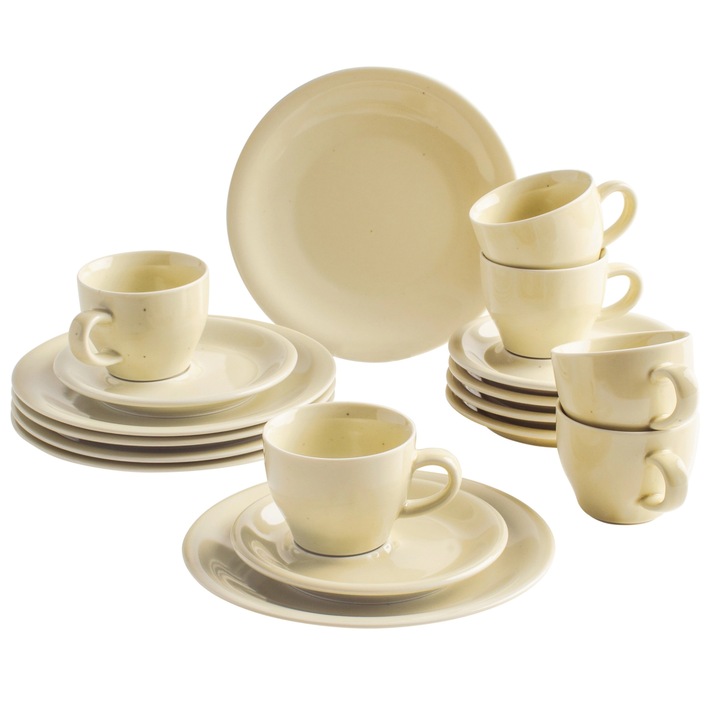 Set serviciu de cafea KAHLA Homestyle Natural Cotton, 18 piese, 6 persoane, portelan galben, 180 ml