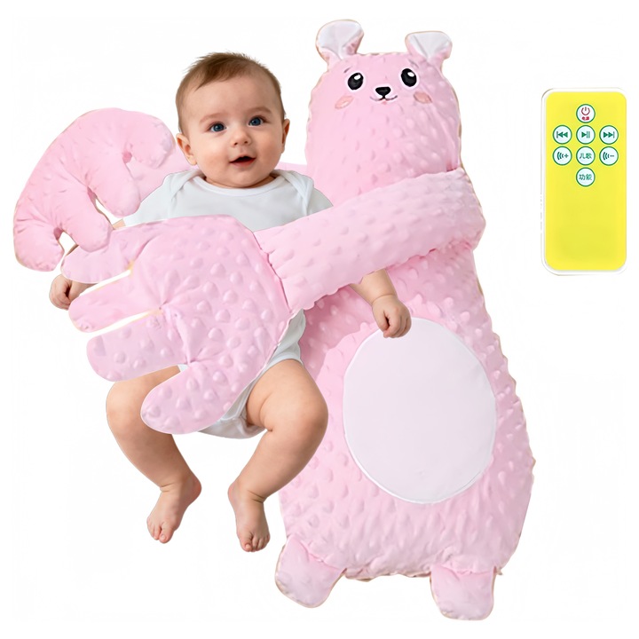 Párna babáknak, Wacorresi, intelligens párna babáknak, ritmikus ütögető funkcióval, puha és kényelmes textúra, ideális alváshoz és játékhoz, alapvető támogatás a szülőknek, 3 fokozatú állítás, távirányítóval, rózsaszín