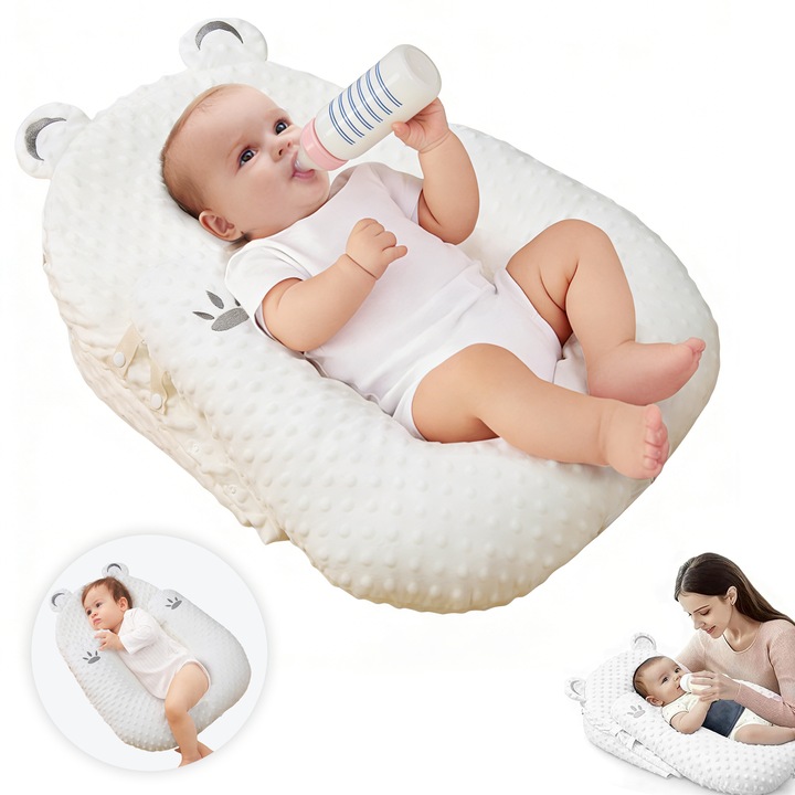 Perna antireflux multifunctionala, Wacorresi, cosulet Bebelusi pentru Dormit tip, Patut, pat ghemuit, sezlong reglabil, ideal pentru reducerea refluxului, prevenirea scurgerilor de lapte si prevenirea sufocarii, alb