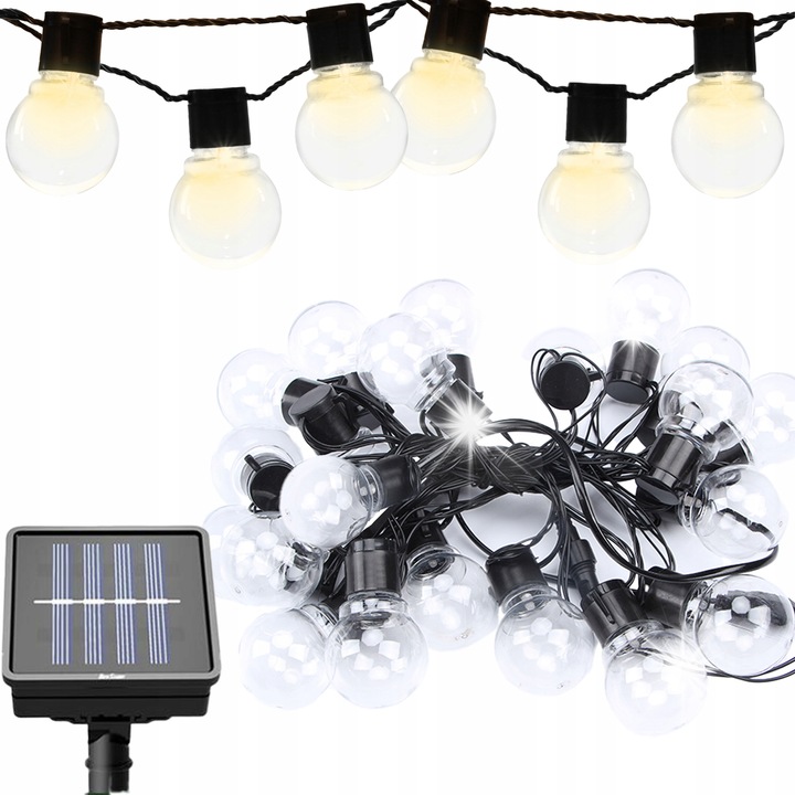 LED napelemes füzér, LEDLUX, 20 LED, 5,7m x 8cm, fekete/átlátszó