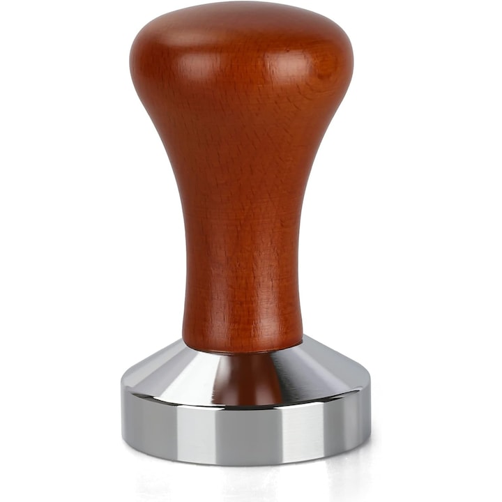 Tamper espresso 51mm, Kengege®, design ergonomic, baza din inox, maner din lemn solid