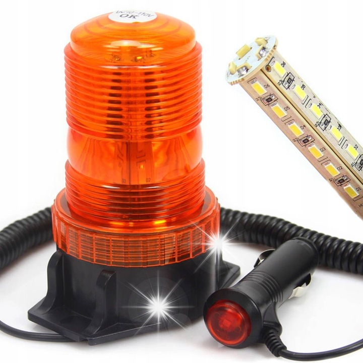 Lampa de semnalizare cu LED, 30 LED-uri, portocalie, 10-110V, 15W, dimensiuni 113x100x55mm, cu suport magnetic