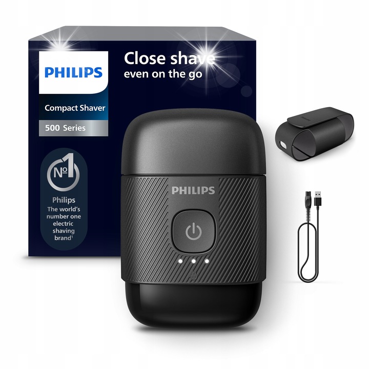Електрическа самобръсначка Philips Серия 500, компактна, черна, за мокро и сухо бръснене