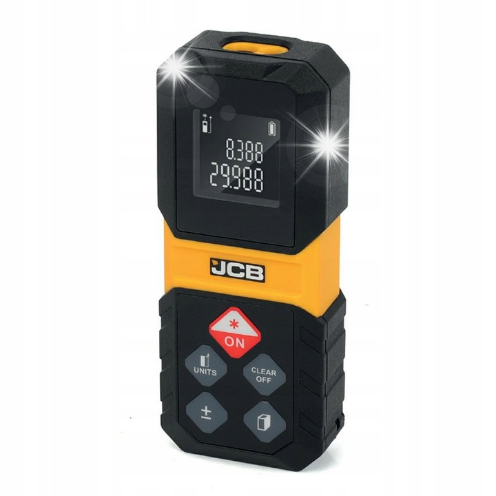 JCB lézeres távolságmérő 30m, pontosság +/- 3mm, terület- és térfogatszámítási funkció, LCD kijelző