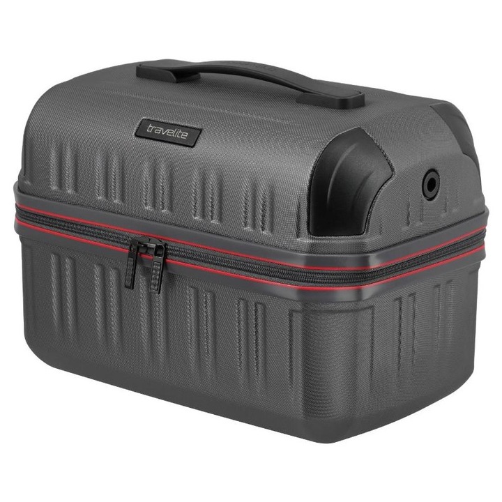 Geantă de voiaj Travelite Dynamiic Beautycase, gri antracit, carcasa robusta, curea detasabila