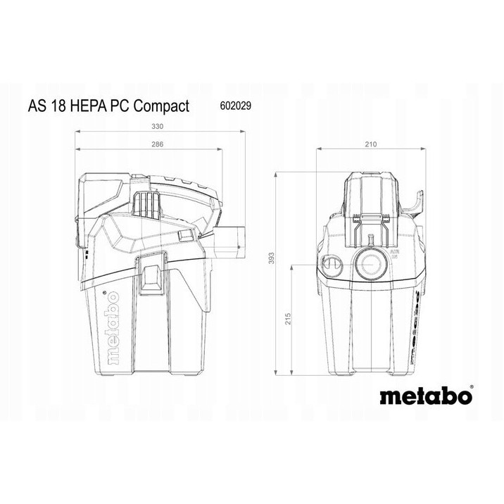 Aspirator portabil, Metabo, AS 18 HEPA PC Compact, 6L, 18V, 2.5m, IPX4