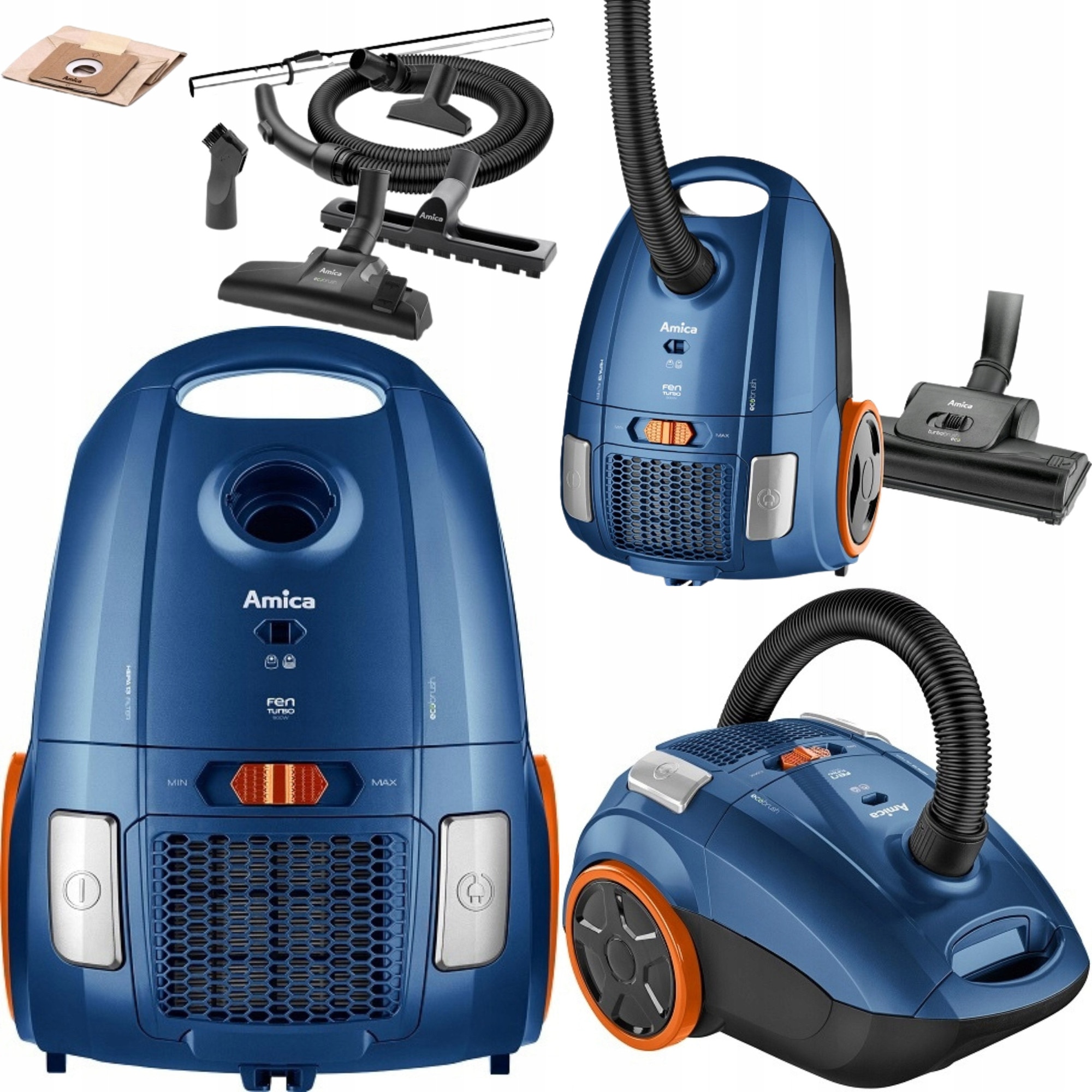 Aspirator Amica Fen Turbo VM2062, 900W, filtru HEPA 13, 3L, albastru