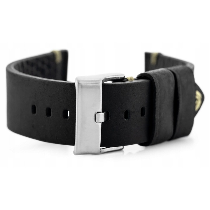 Curea din piele pentru ceas, PACIFIC, neagra/bej, 20mm, set cu telescoape