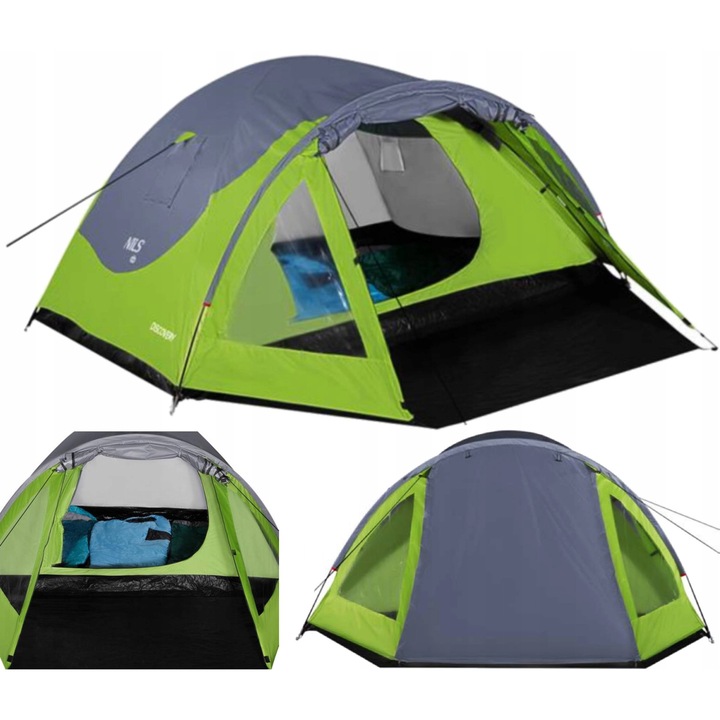 Cort camping Nils Camp Discovery NC60006, 4 személyes, vízálló, UV-álló, 110x250x105cm, zöld-szürke
