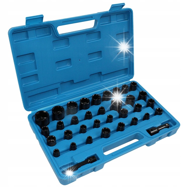 35 részes dugókulcs készlet, Falon-Tech, 3/8" és 1/2", króm-vanádium acélból, tárolódobozban
