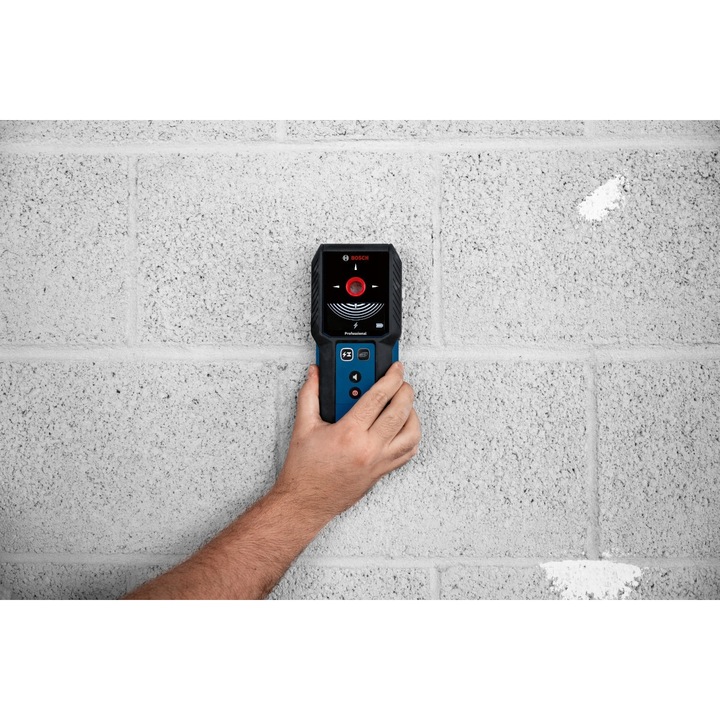 Detector digital de metale si cabluri electrice GMS 120-27, Bosch, acumulator 3.7V 1.0Ah, dimensiuni 186x86x33mm, cu husa de protectie