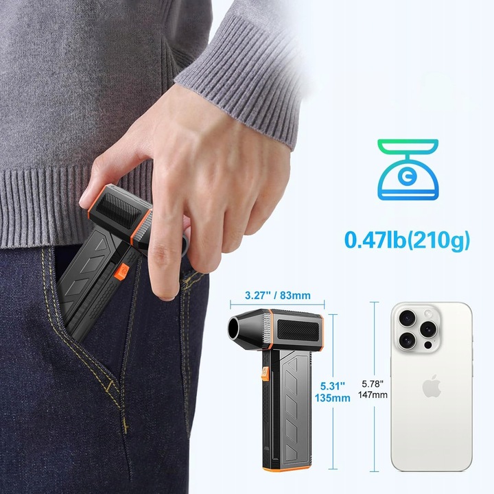 Aspirator electric pentru praf, 120000 rpm, 52 m/s, negru, set cu cablu de incarcare