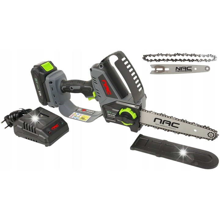 Fierastrau cu lant NAC, model CB20-20-B20-S, 20cm, 20V, set cu acumulator si incarcator, 2.4kg