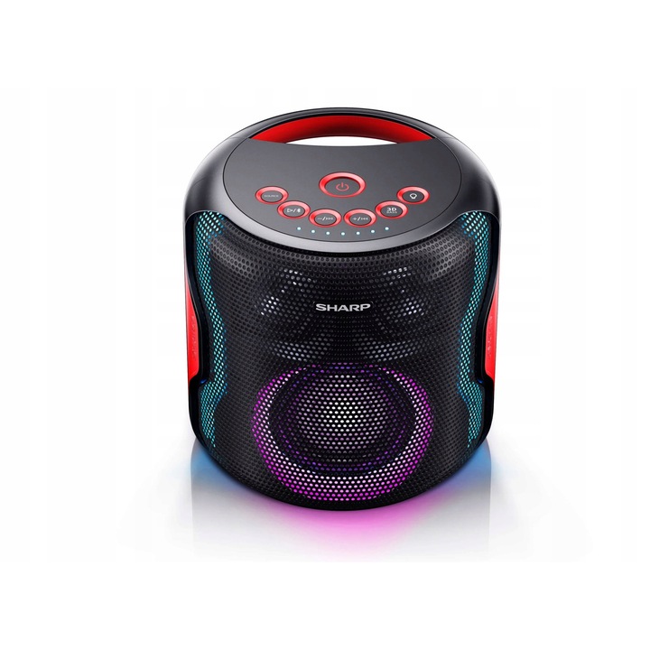 Boxa portabila Sharp PS-921, 130W, Bluetooth, 14 ore autonomie, neagra, 220x226x220mm